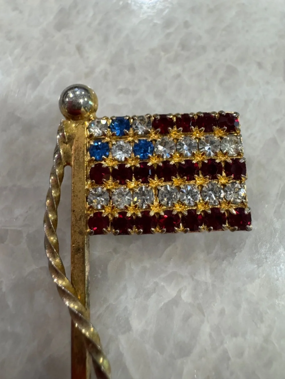 Vintage American Flag Rhinestone Pin Brooch